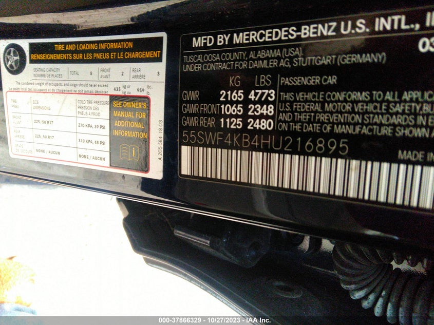 VIN 55SWF4KB4HU216895 2017 MERCEDES-BENZ C 300 4MATIC