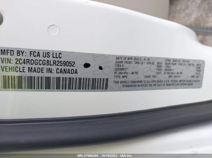 2020 DODGE GRAND CARAVAN SXT - 2C4RDGCG8LR259052