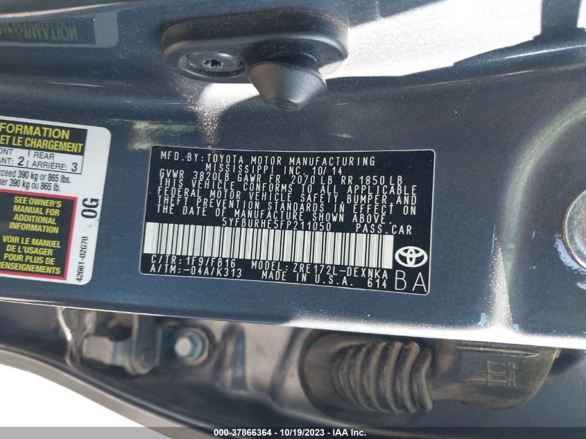 2015 TOYOTA COROLLA L/LE/S/S PLUS/LE PLUS - 5YFBURHE5FP211050