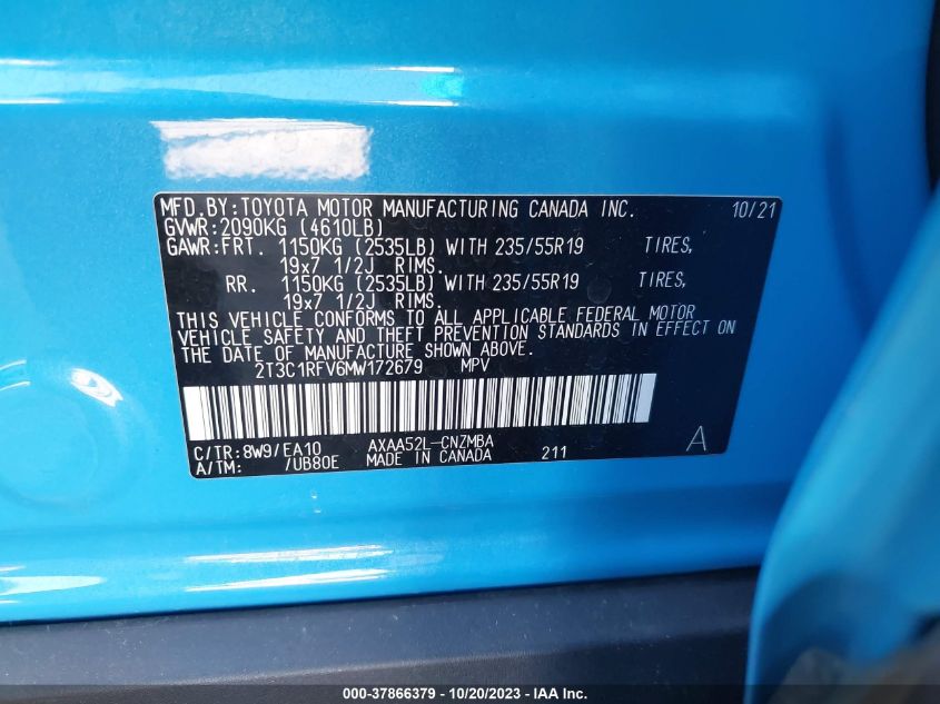 2021 TOYOTA RAV4 XLE PREMIUM - 2T3C1RFV6MW172679