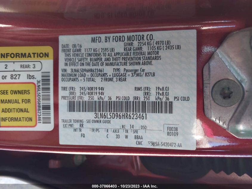 2017 LINCOLN MKZ SELECT - 3LN6L5D96HR623461