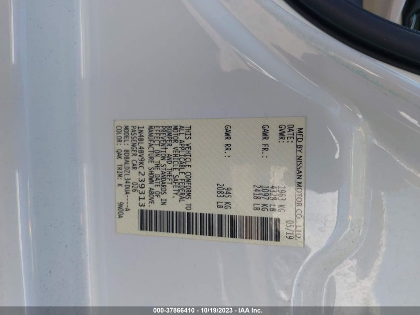 2019 NISSAN ALTIMA S - 1N4BL4BV9KC239313