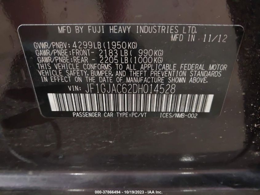 2013 SUBARU IMPREZA SEDAN PREMIUM JF1GJAC62DH014528