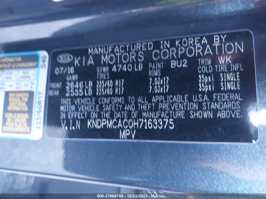 VIN KNDPMCAC0H7163375 2017 KIA SPORTAGE LX
