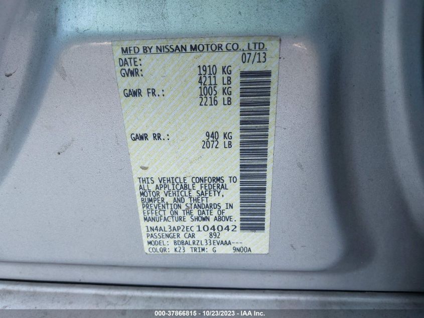 2014 NISSAN ALTIMA 2.5 - 1N4AL3AP2EN992604