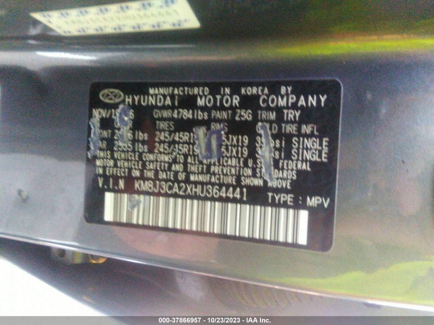 2017 HYUNDAI TUCSON LIMITED - KM8J3CA2XHU364441