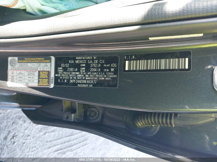 VIN 3KPF24AD0NE463672 2022 KIA FORTE FE/LXS