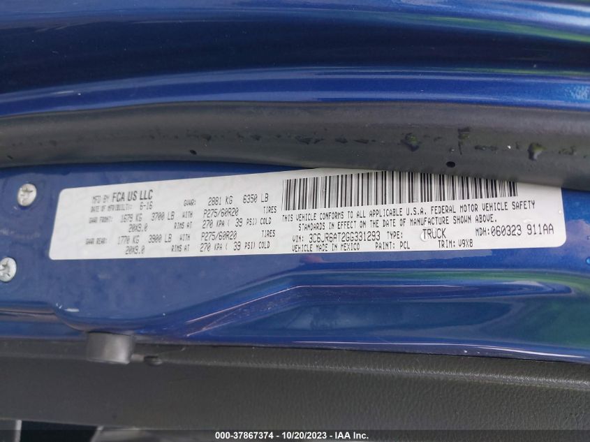 2016 RAM 1500 ST - 3C6JR6AT2GG331293
