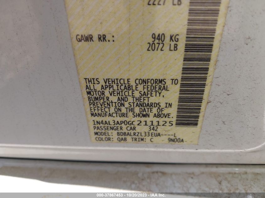 2016 NISSAN ALTIMA 2.5/S/SV/SL/SR - 1N4AL3AP0GC211125