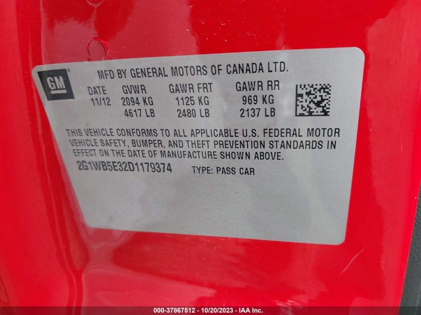 2013 CHEVROLET IMPALA LT - 2G1WB5E32D1179374