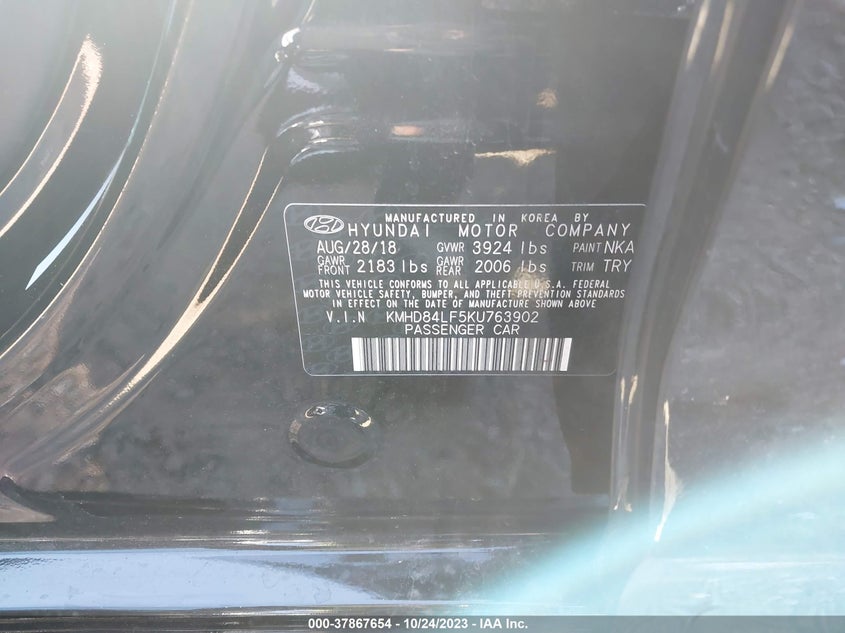 VIN KMHD84LF5KU763902 2019 HYUNDAI ELANTRA SEL/VALUE/LIMITED