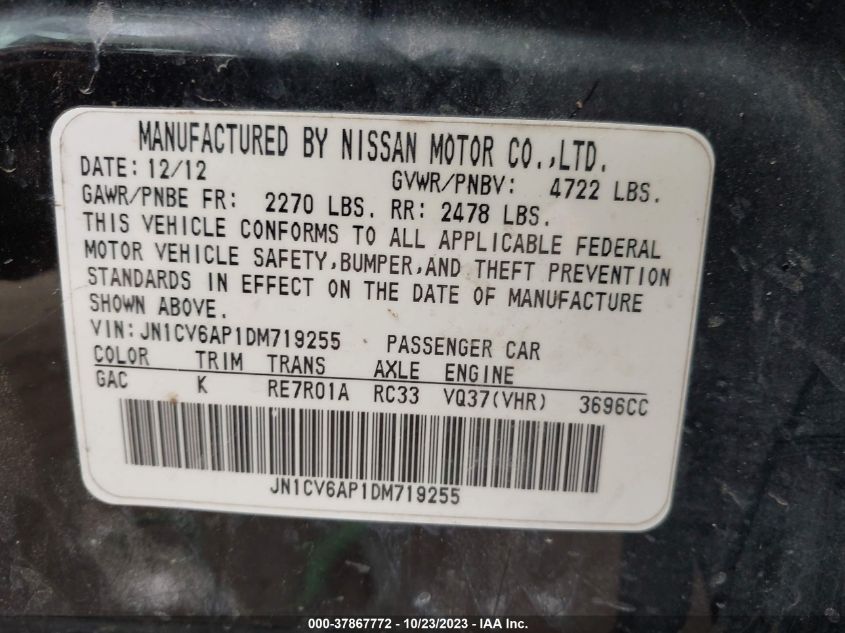 2013 INFINITI G37 JOURNEY JN1CV6AP1DM719255