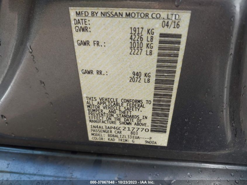 2016 NISSAN ALTIMA 2.5 SV - 1N4AL3AP4GC217770