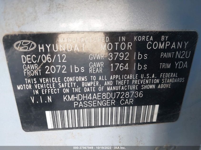 2013 HYUNDAI ELANTRA GLS - KMHDH4AE8DU728736