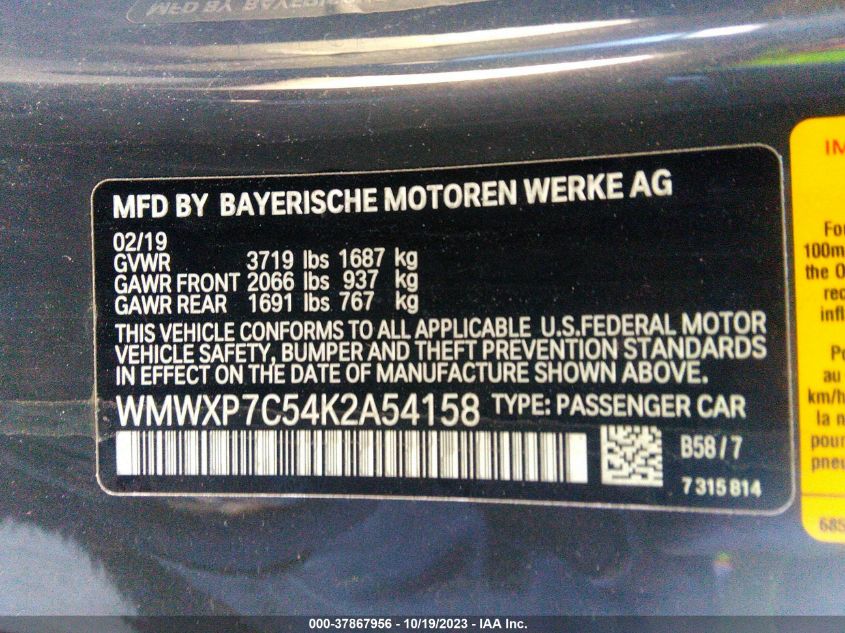 WMWXP7C54K2A54158 MINI Cooper S 9