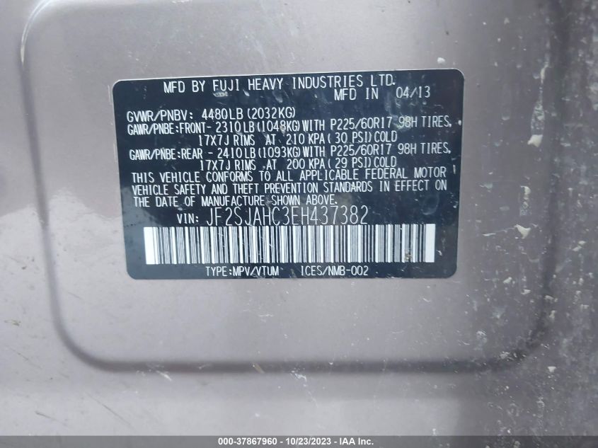 2014 SUBARU FORESTER 2.5I LIMITED - JF2SJAHC3EH437382