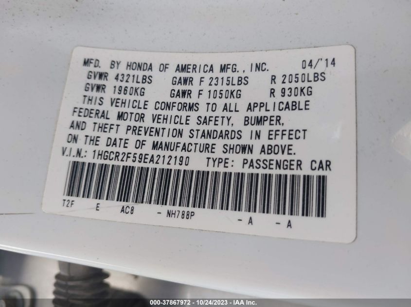 2014 HONDA ACCORD SEDAN SPORT - 1HGCR2F59EA212190