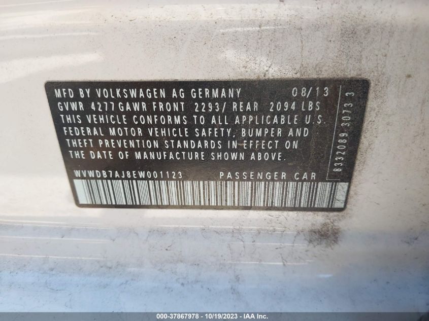2014 VOLKSWAGEN GOLF W/CONV & SUNROOF - WVWDB7AJ8EW001123