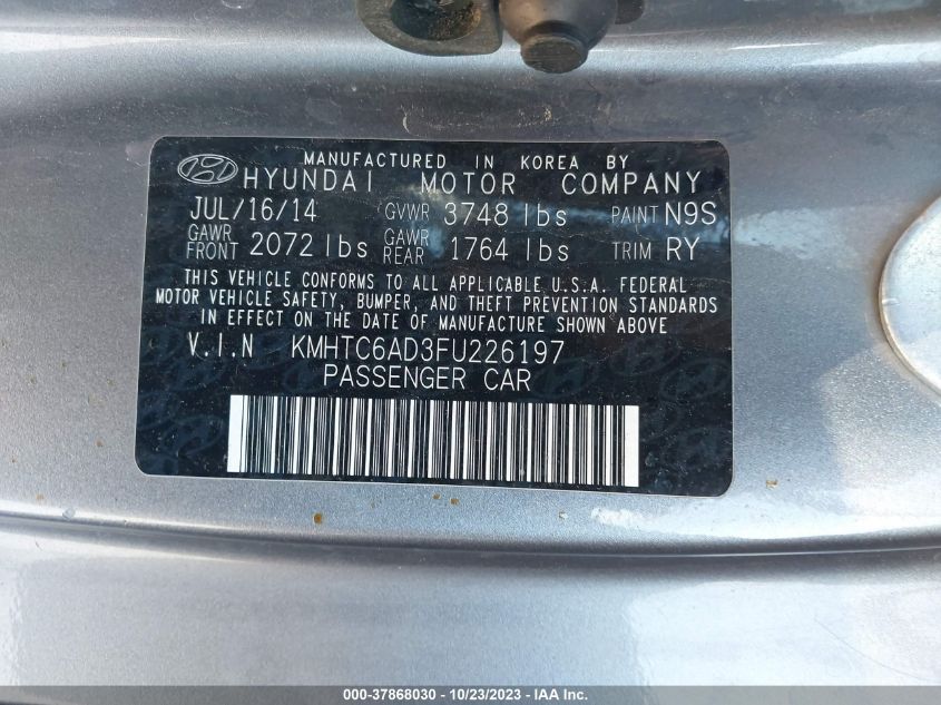 2015 HYUNDAI VELOSTER - KMHTC6AD3FU226197