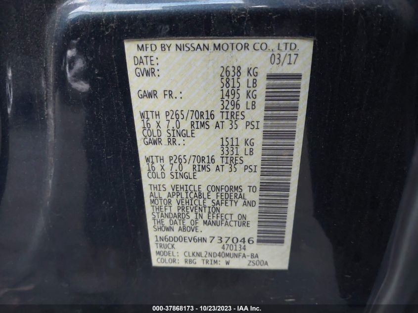 2017 NISSAN FRONTIER SV V6 - 1N6DD0EV6HN737046