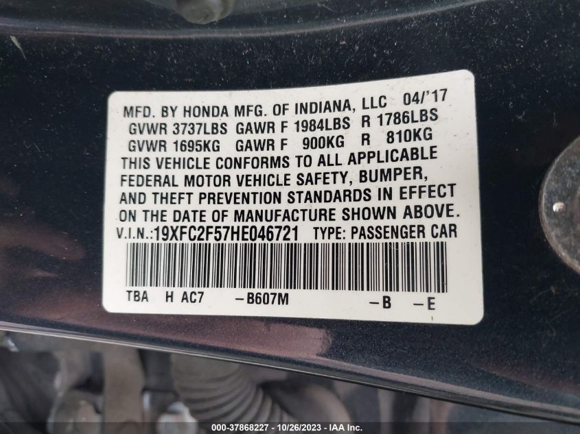 VIN 19XFC2F57HE046721 2017 HONDA CIVIC SEDAN LX