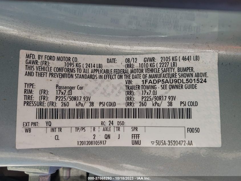 2013 FORD C-MAX HYBRID SE - 1FADP5AU9DL501524