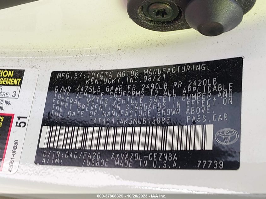2021 TOYOTA CAMRY LE - 4T1C11AK3MU613885