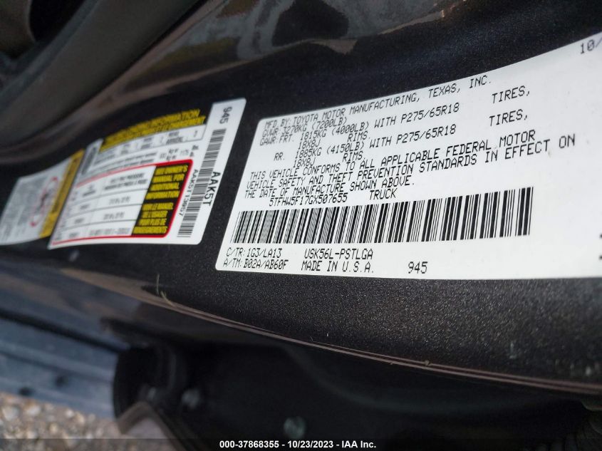 2016 TOYOTA TUNDRA 4WD TRUCK LTD 5TFHW5F17GX507655