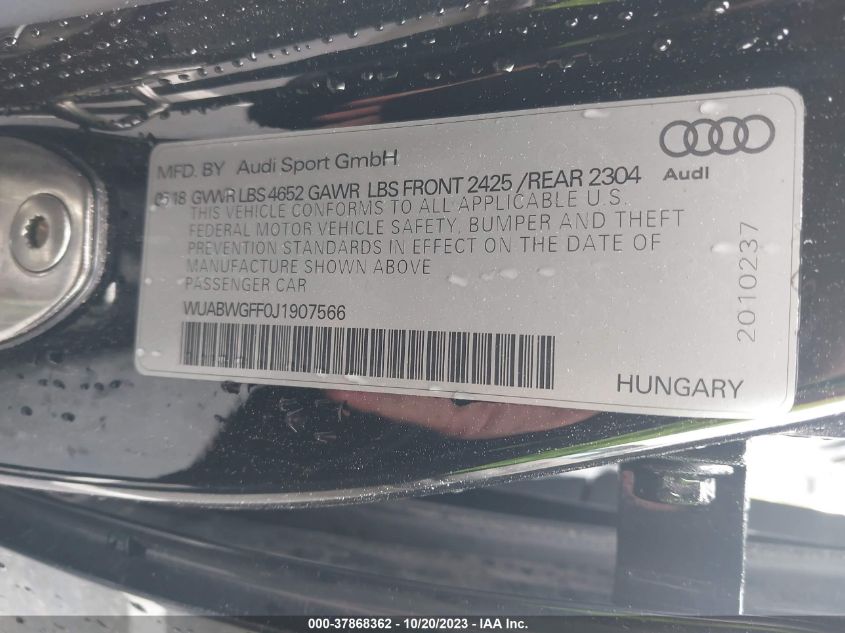 2018 AUDI RS 3 2.5T - WUABWGFF0J1907566