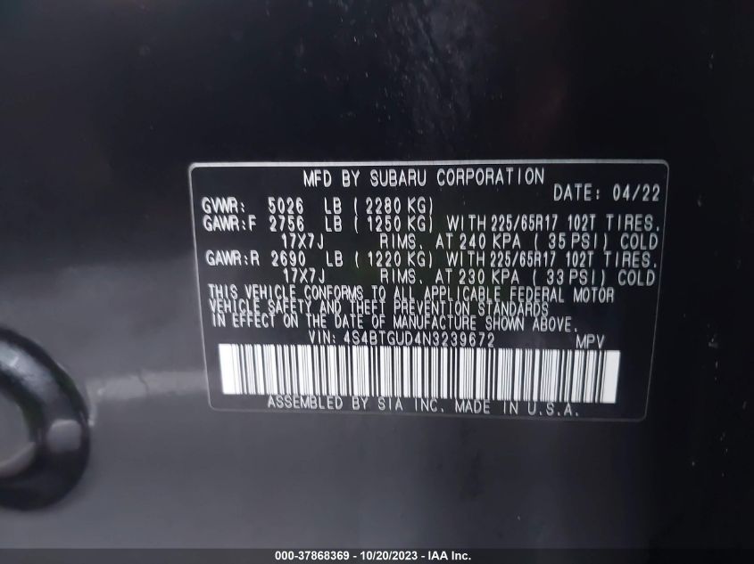 2022 SUBARU OUTBACK WILDERNESS - 4S4BTGUD4N3239672