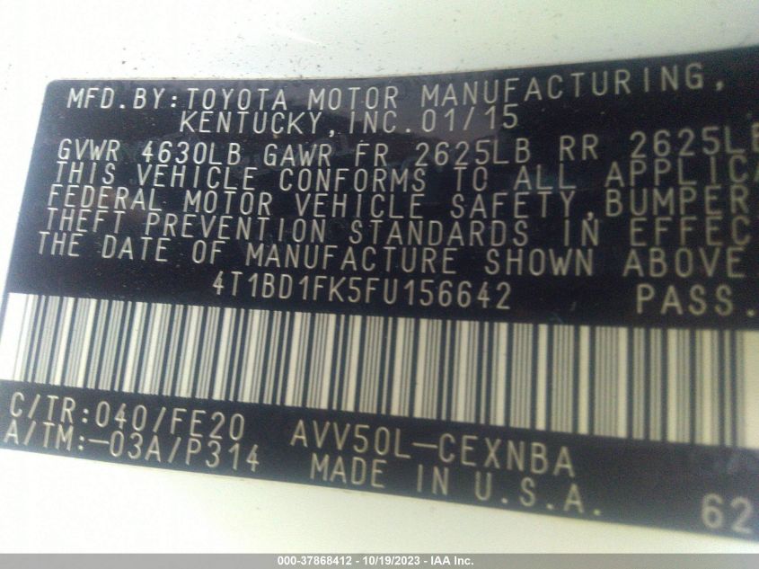 2015 TOYOTA CAMRY HYBRID LE/XLE/SE - 4T1BD1FK5FU156642