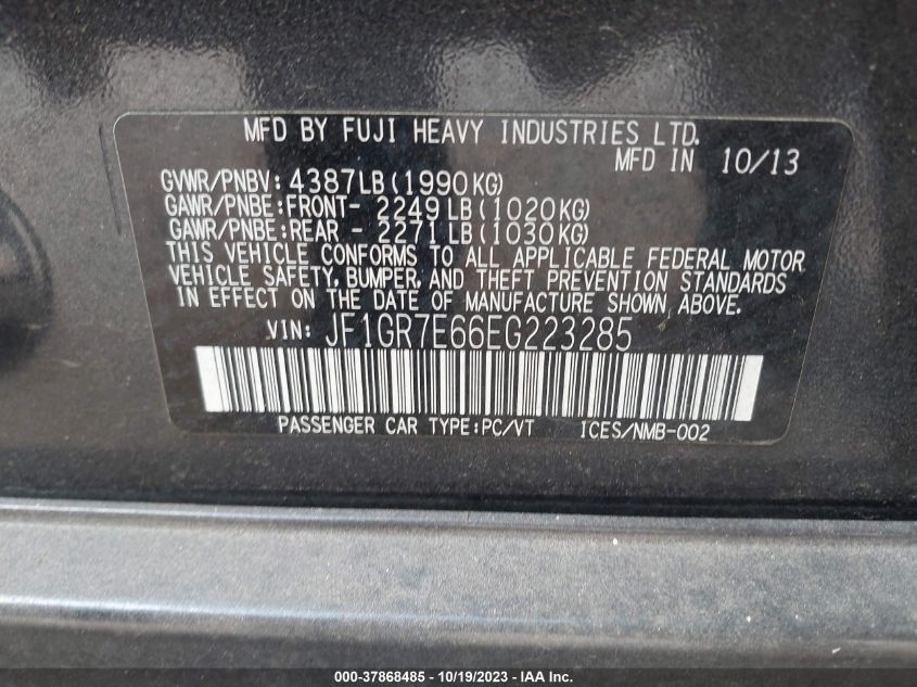 2014 SUBARU IMPREZA WRX JF1GR7E66EG223285