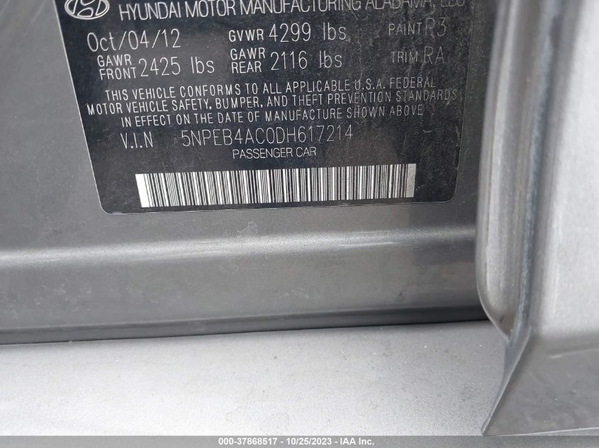 2013 HYUNDAI SONATA GLS PZEV - 5NPEB4AC0DH617214