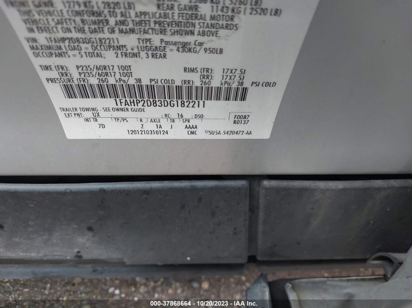 2013 FORD TAURUS SE - 1FAHP2D83DG182211