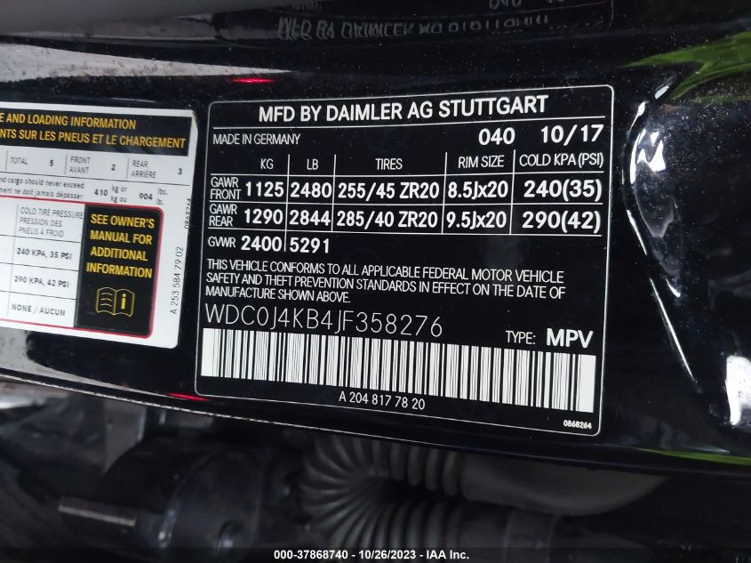 2018 MERCEDES-BENZ GLC 300 COUPE WDC0J4KB4JF358276