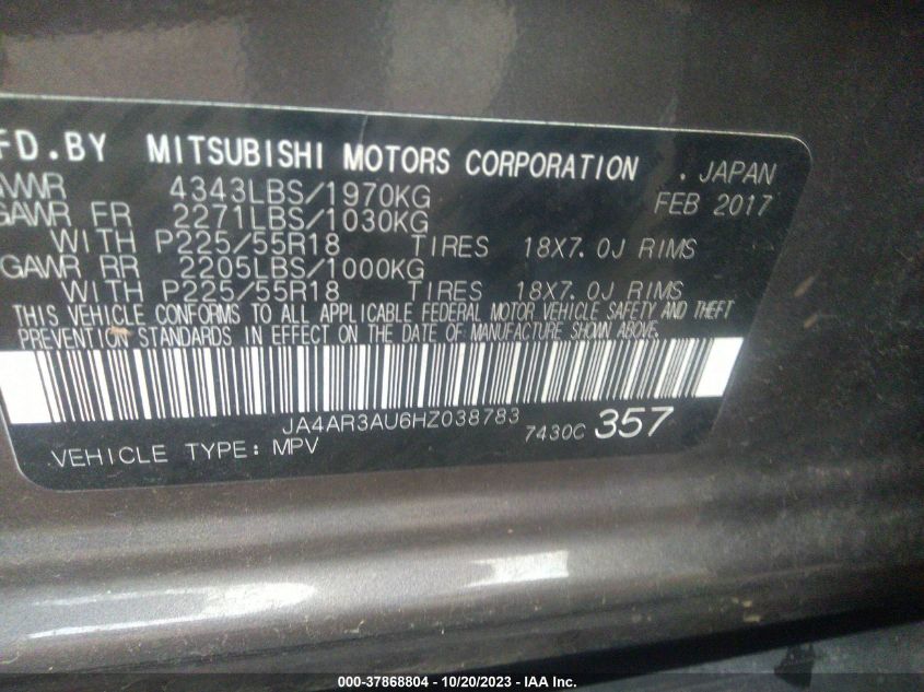 2017 MITSUBISHI OUTLANDER SPORT 2.0 ES/2.0 LE JA4AR3AU6HZ038783