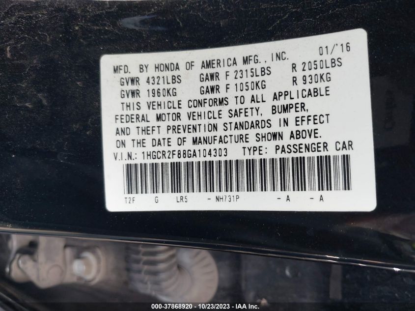2016 HONDA ACCORD EX-L - 1HGCR2F88GA104303