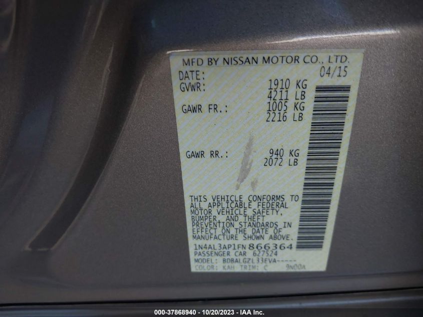 2015 NISSAN ALTIMA 2.5 - 1N4AL3AP1FN866364