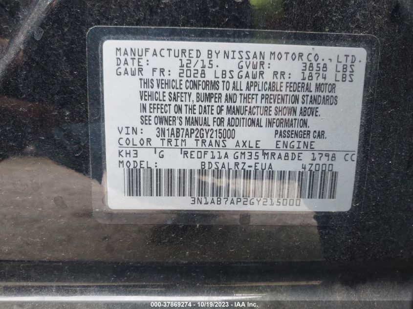 2016 NISSAN SENTRA SR - 3N1AB7AP2GY215000