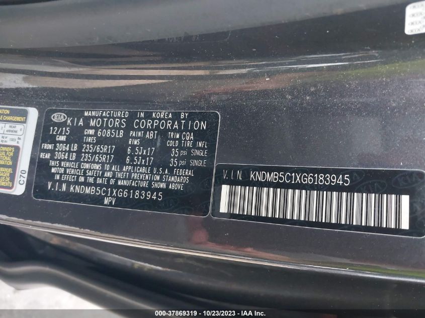 2016 KIA SEDONA LX - KNDMB5C1XG6183945