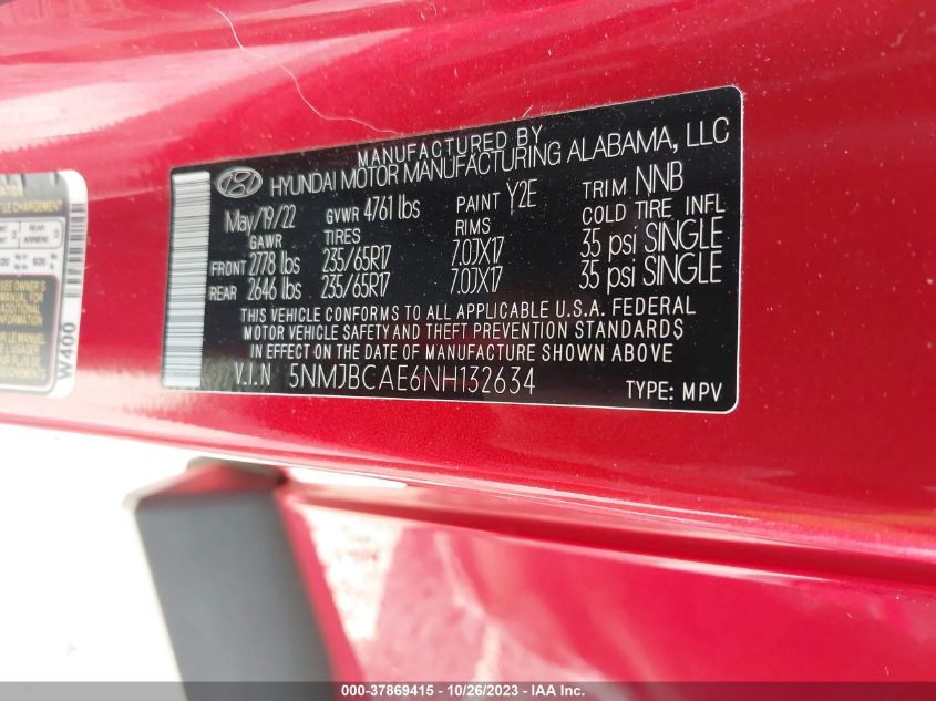 2022 HYUNDAI TUCSON SEL - 5NMJBCAE6NH132634