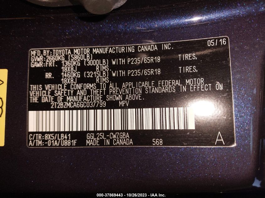 2016 LEXUS RX 350 - 2T2BZMCA6GC037799