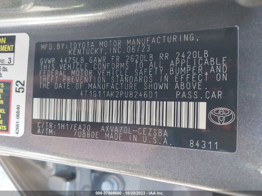2023 TOYOTA CAMRY SE/SE NIGHTSHADE - 4T1G11AK2PU824601