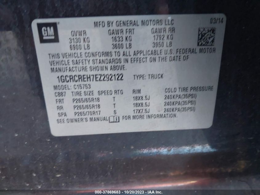 2014 CHEVROLET SILVERADO 1500 LT - 1GCRCREH7EZ292122