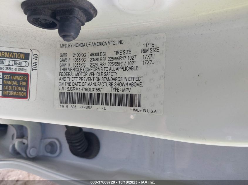 2016 HONDA CR-V EX-L - 5J6RM4H78GL015871