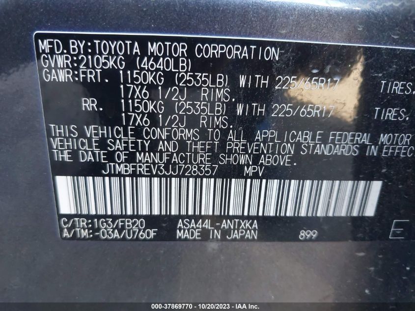 2018 TOYOTA RAV4 LE - JTMBFREV3JJ728357