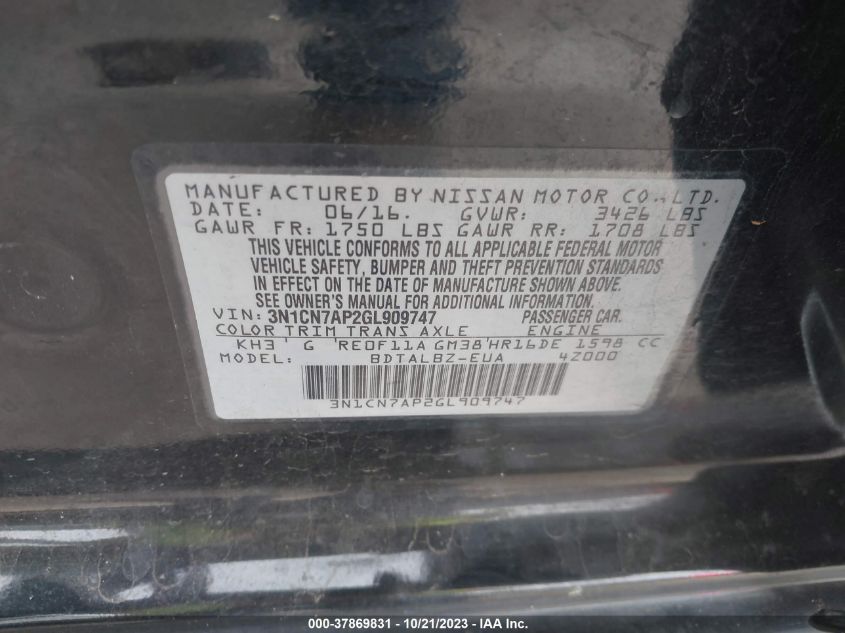2016 NISSAN VERSA SV - 3N1CN7AP2GL909747