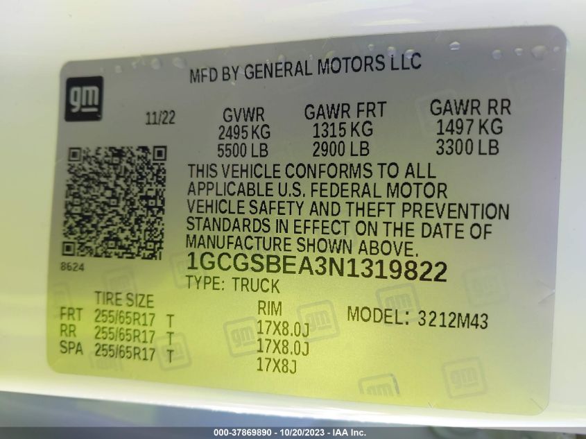 2022 CHEVROLET COLORADO - 1GCGSBEA3N1319822
