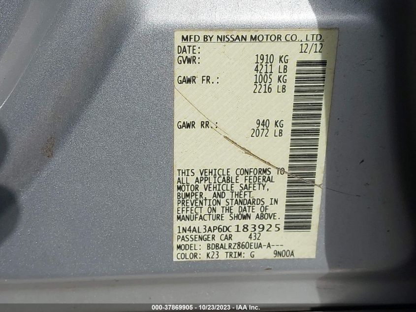 2013 NISSAN ALTIMA 2.5 S - 1N4AL3AP6DC183925