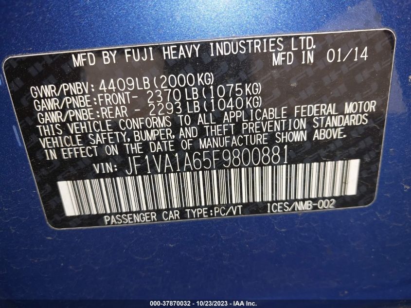 2015 SUBARU WRX - JF1VA1A65F9800881